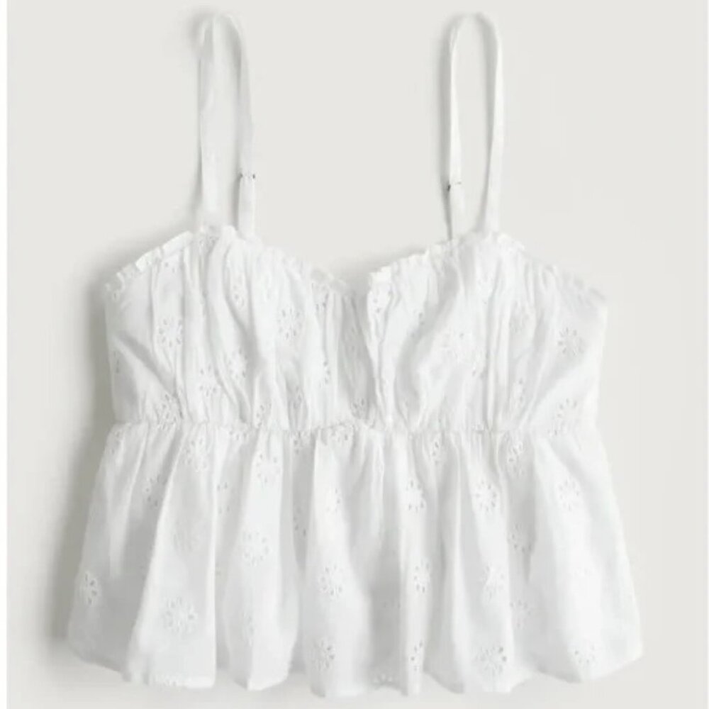 Hollister babydoll top in white with eyelet detailing
